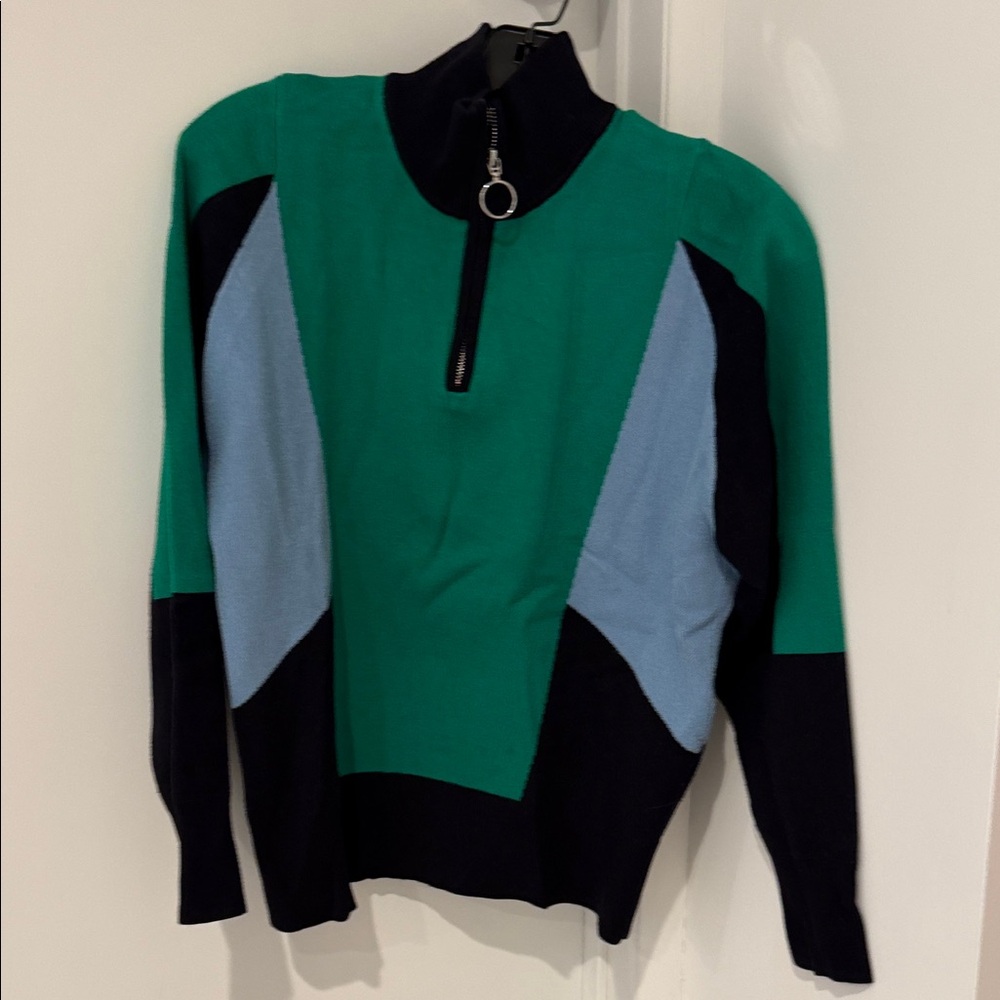 Colorblock Half-Zip Sweater by Sandro- Green, Blue, and Black